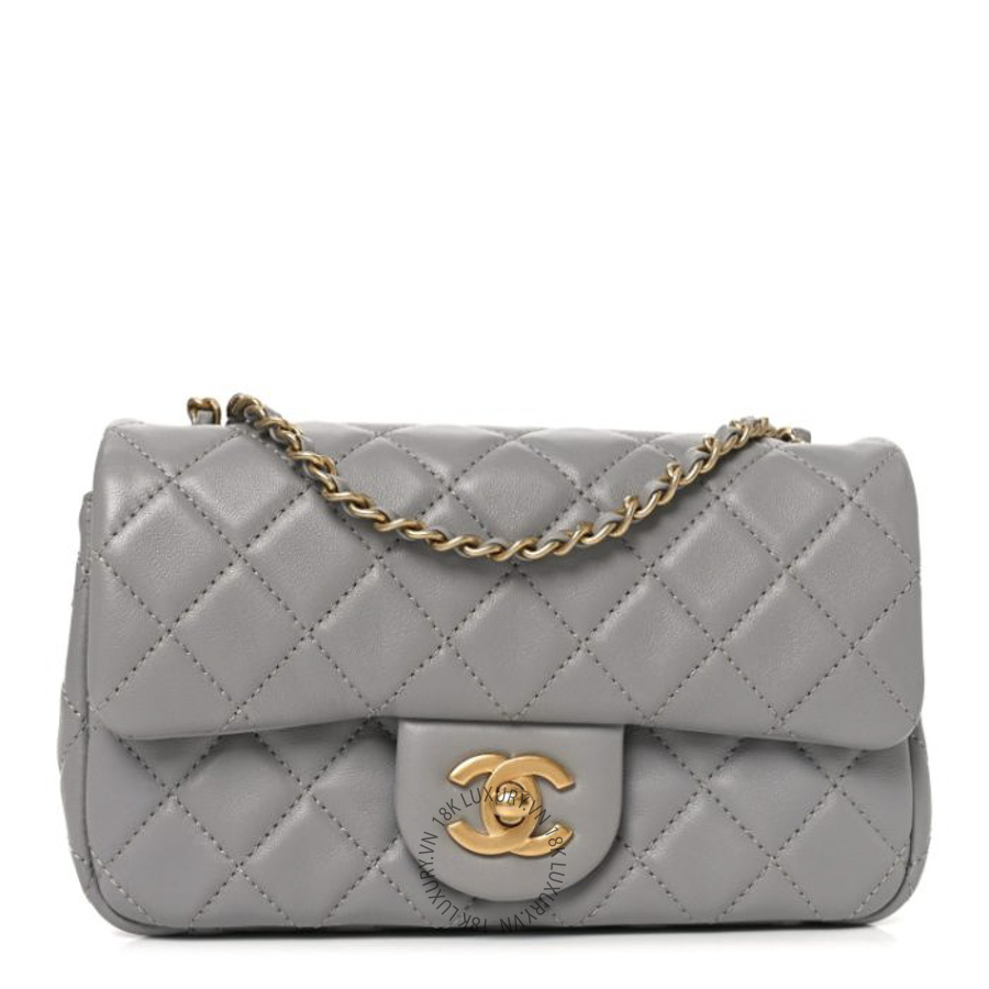 Túi Đeo Chéo Chanel Lambskin Quilted Mini Rectangular Pearl Crush Flap Grey CDBC229
