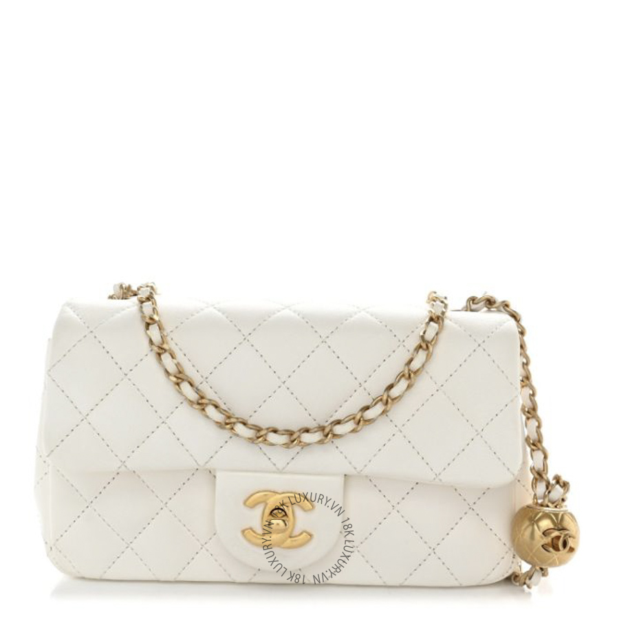 Túi Đeo Chéo Chanel Lambskin Quilted Mini Rectangular Pearl Crush Flap White CDBC489
