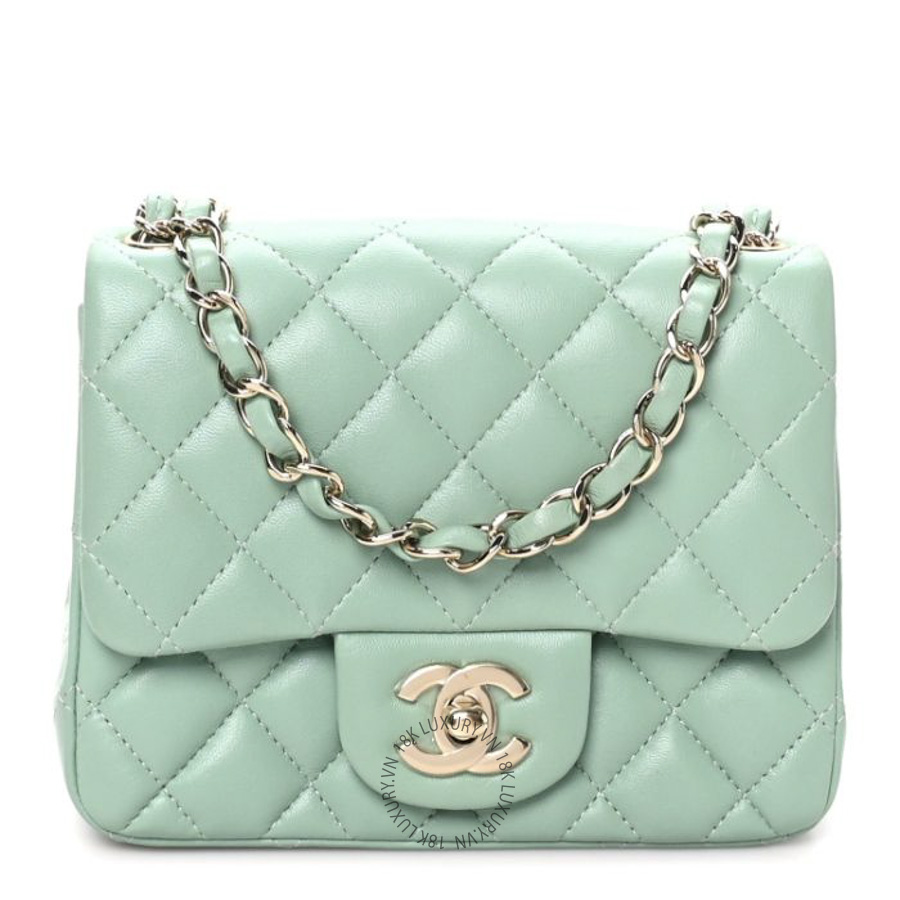 Túi Đeo Chéo Chanel Lambskin Quilted Mini Square Flap Light Green CDBC437