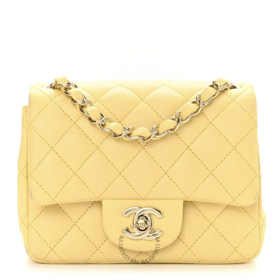 Túi Đeo Chéo Chanel Lambskin Quilted Mini Square Flap Light Yellow CDBC104