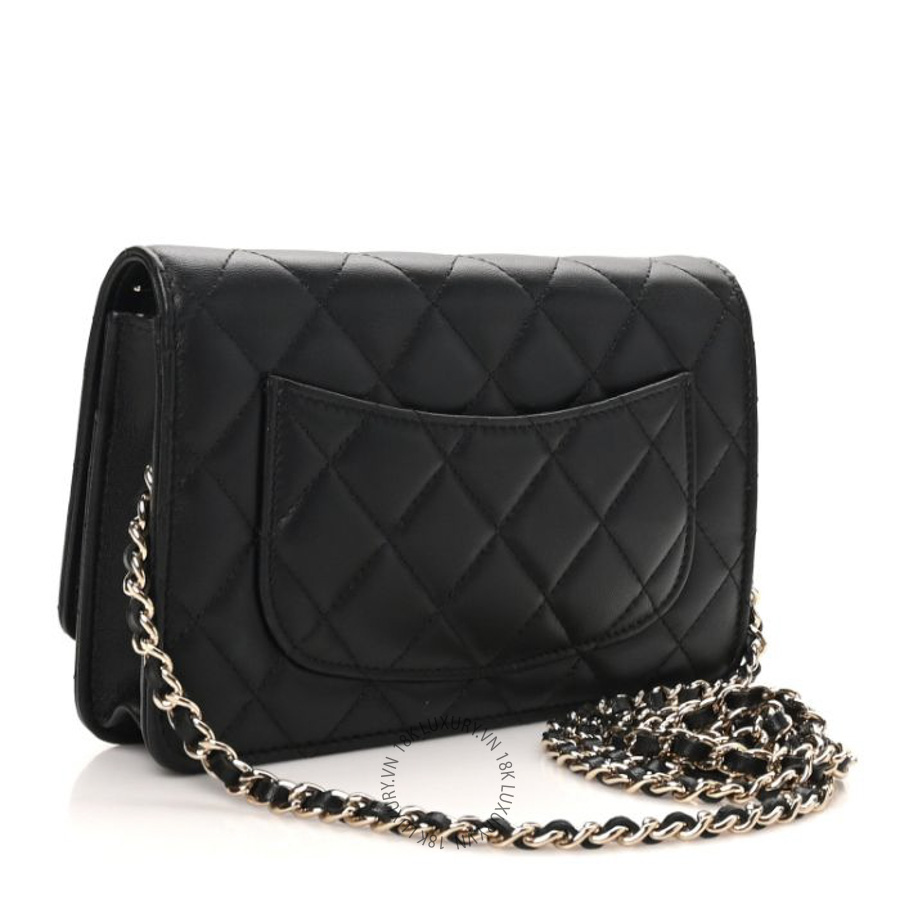 Túi Đeo Chéo Chanel Lambskin Quilted Pearl CC Wallet on Chain WOC Black CDBC873