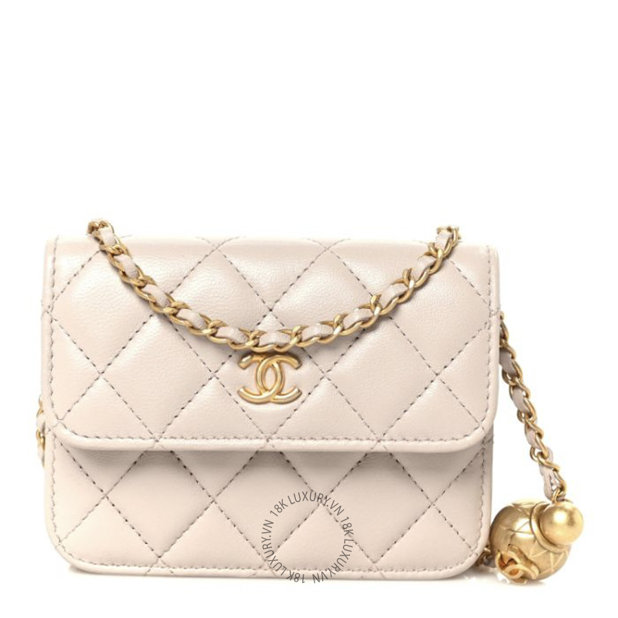 Túi Đeo Chéo Chanel Lambskin Quilted Pearl Crush Clutch With Chain Light Purple CDBC238