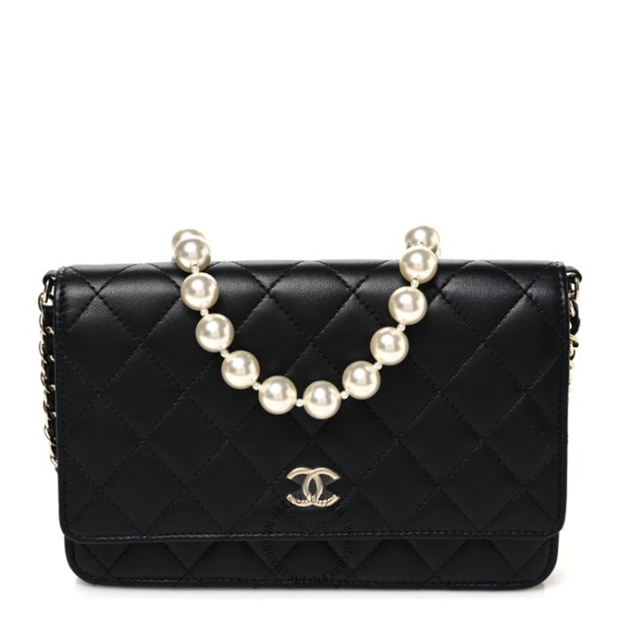Túi Đeo Chéo Chanel Lambskin Quilted Pearl Wallet On Chain WOC Black CDBC1116