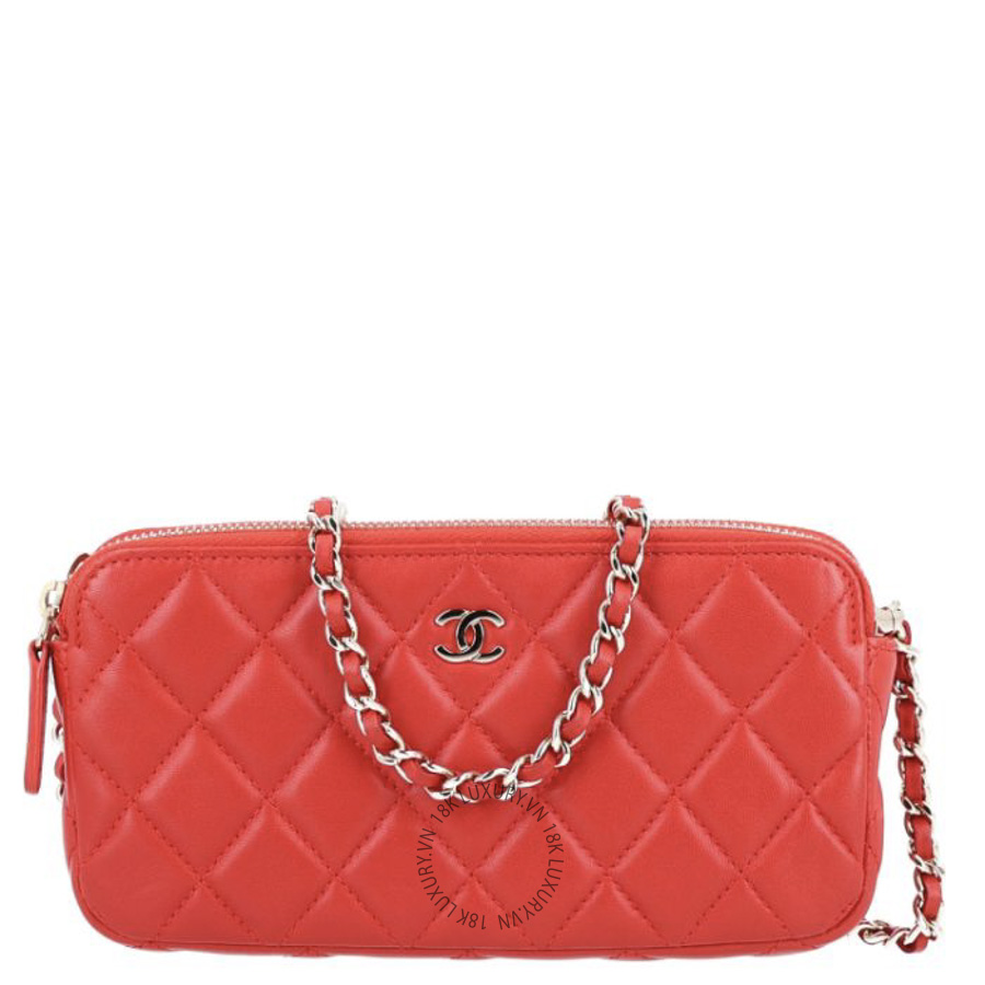 Túi Đeo Chéo Chanel Lambskin Quilted Small Clutch With Chain Red CDBC888