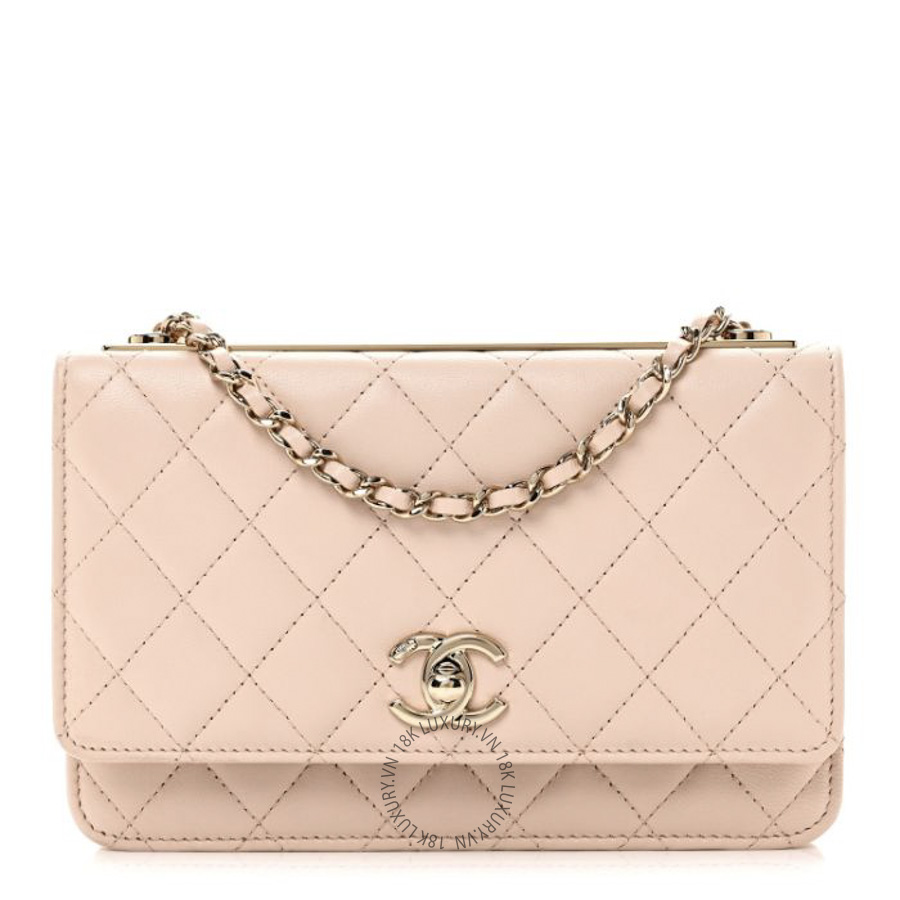 Túi Đeo Chéo Chanel Lambskin Quilted Trendy CC Wallet On Chain WOC Light Beige CDBC387
