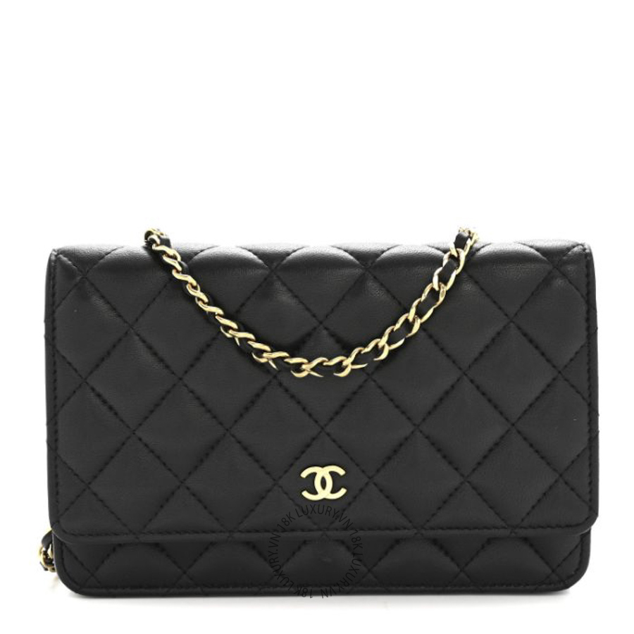 Túi Đeo Chéo Chanel Lambskin Quilted Wallet On Chain WOC Black CDBC728