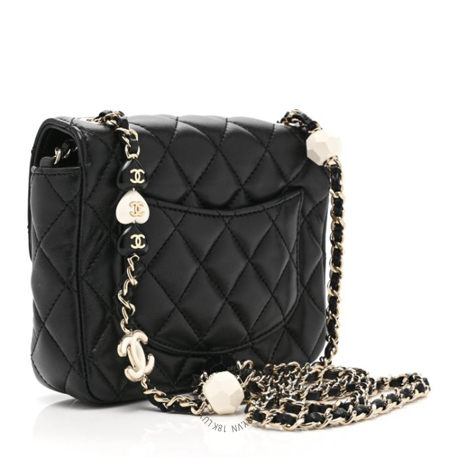 Túi Đeo Chéo Chanel Lambskin Resin Quilted Mini Heart Square Flap Black CDBC707