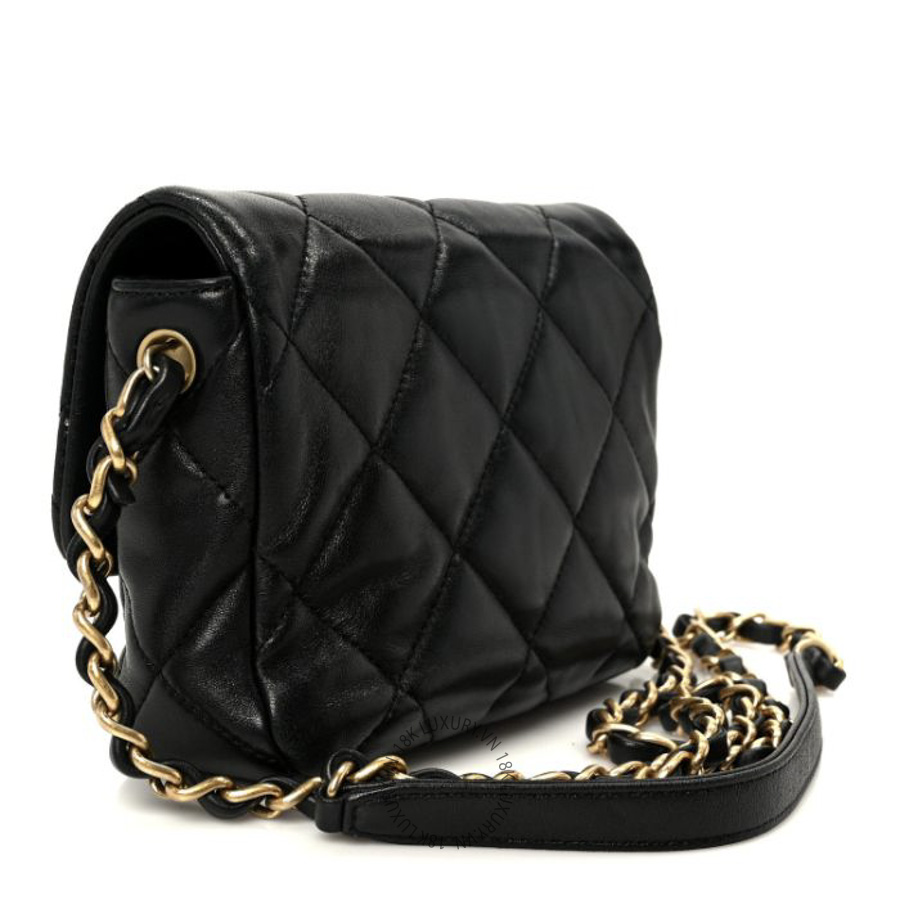 Túi Đeo Chéo Chanel Lambskin Resin Quilted Mini Heart Square Flap Black CDBC720