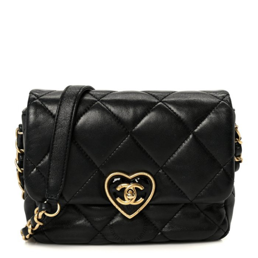 Túi Đeo Chéo Chanel Lambskin Resin Quilted Mini Heart Square Flap Black CDBC720