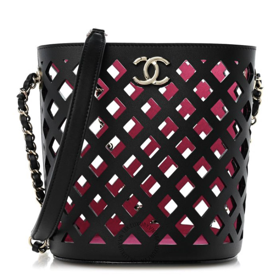 Túi Đeo Chéo Chanel Lambskin Sea Through Bucket Drawstring Bag Black Multicolor CDBC635