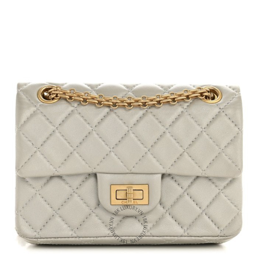 Túi Đeo Chéo Chanel Metallic Goatskin Quilted 2.55 Reissue Mini Flap Silver CDBC978