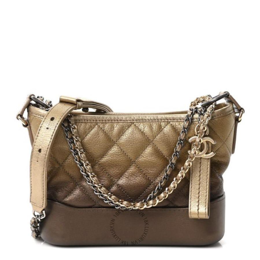 Túi Đeo Chéo Chanel Metallic Goatskin Quilted Small Gabrielle Hobo Gold Bronze CDBC773