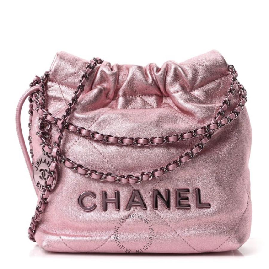 Túi Đeo Chéo Chanel Metallic Lambskin Lacquered Monochrome Quilted Mini Chanel 22 Pink CDBC482