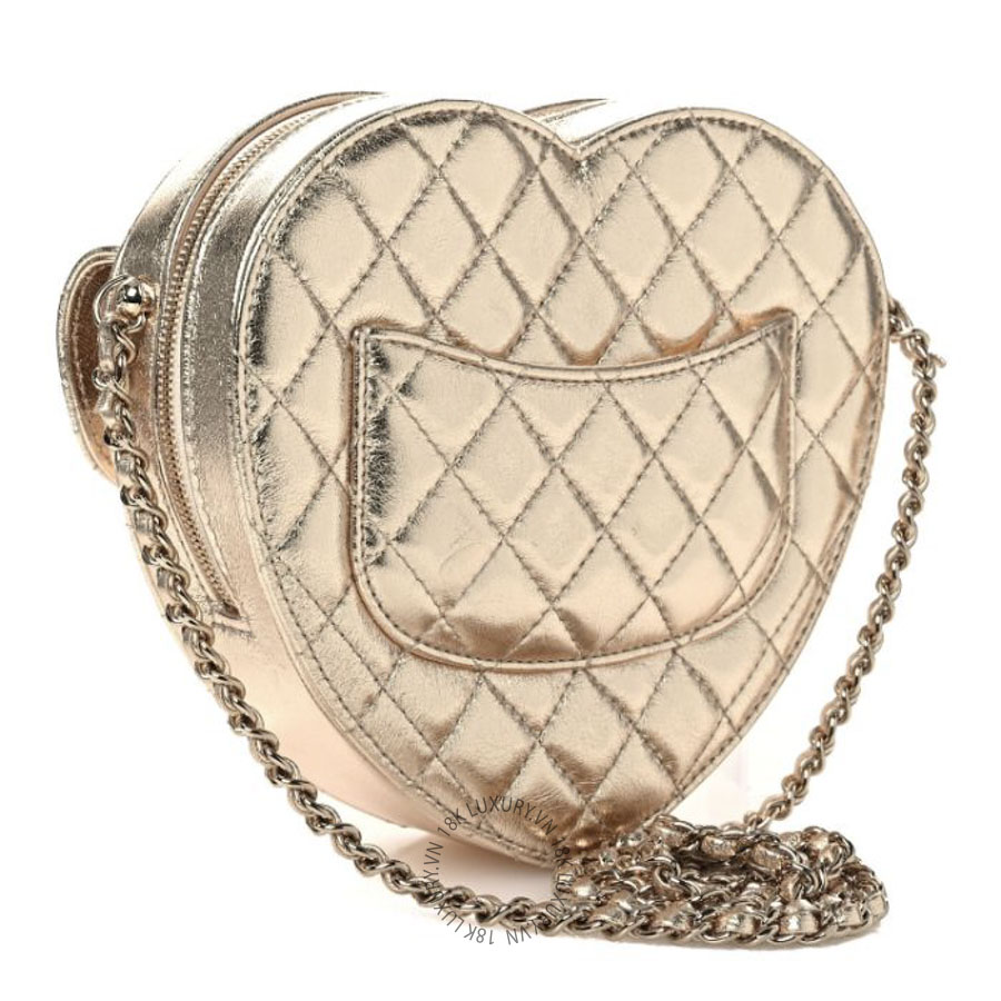 Túi Đeo Chéo Chanel Metallic Lambskin Quilted CC In Love Heart Bag Gold CDBC672
