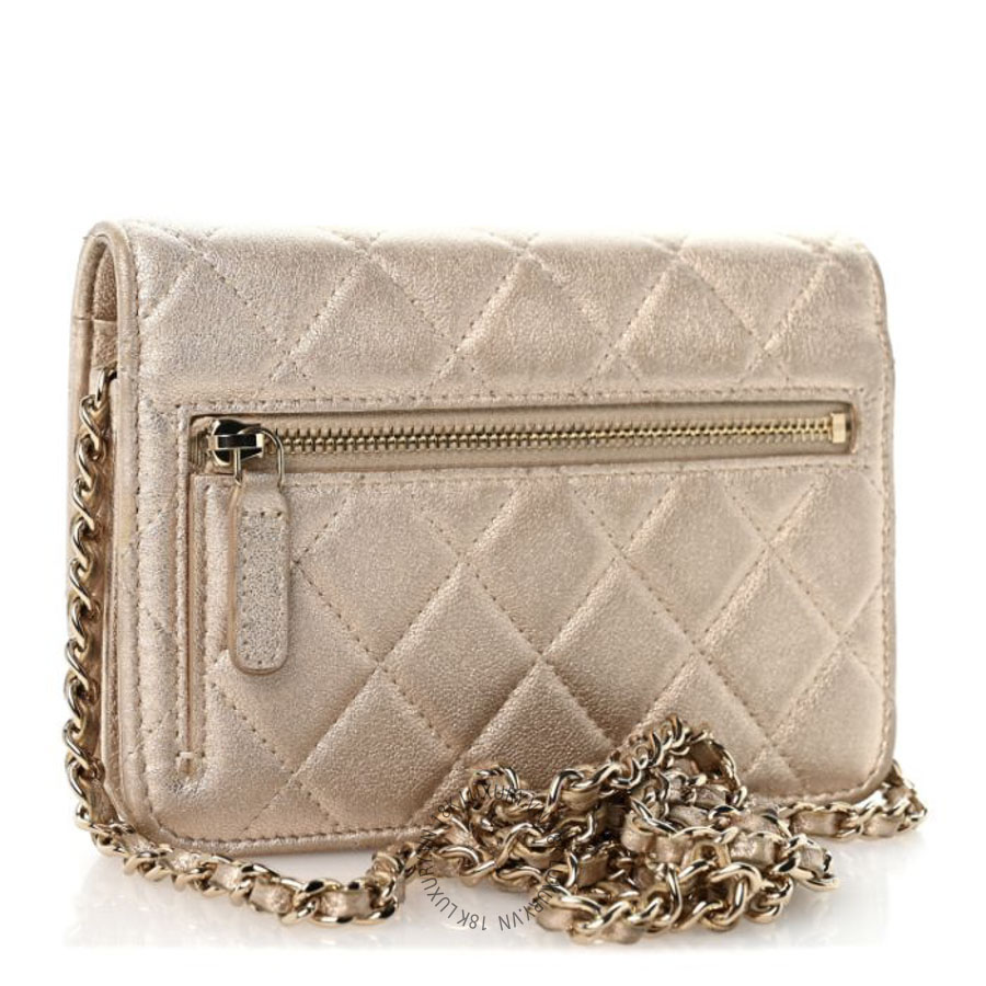 Túi Đeo Chéo Chanel Metallic Lambskin Quilted Mini Wallet On Chain WOC Gold CDBC260