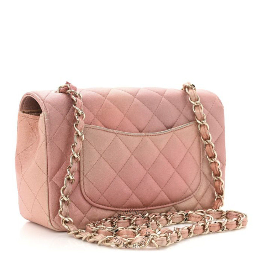 Túi Đeo Chéo Chanel Metallic Lambskin Quilted Ombre Mini Rectangular Flap Pink CDBC066