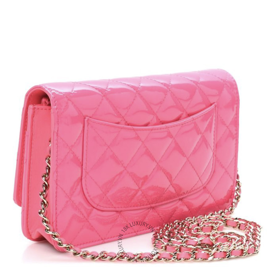 Túi Đeo Chéo Chanel Patent Calfskin Quilted Wallet On Chain WOC Pink CDBC159