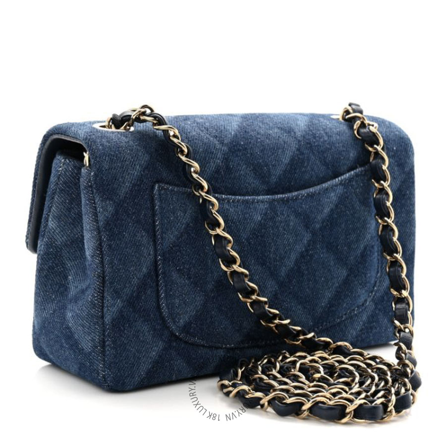 Túi Đeo Chéo Chanel Printed Denim Quilted Mini Rectangular Flap Dark Blue CDBC070