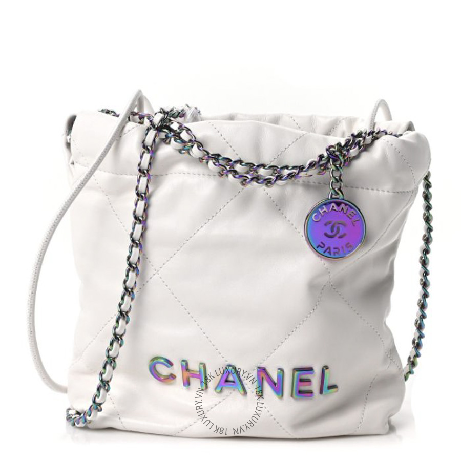 Túi Đeo Chéo Chanel Shiny Calfskin Quilted Rainbow Mini Chanel 22 White CDBC1074