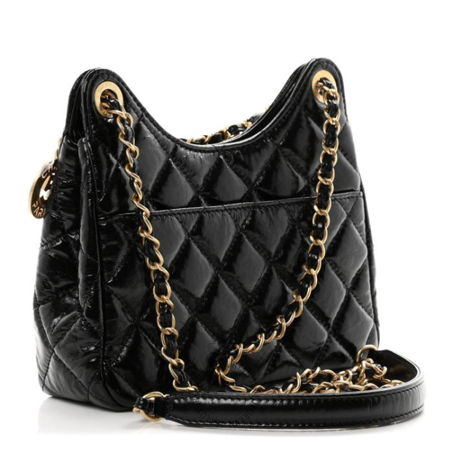Túi Đeo Chéo Chanel Shiny Crumpled Calfskin Quilted Small Wavy CC Hobo Black CDBC568