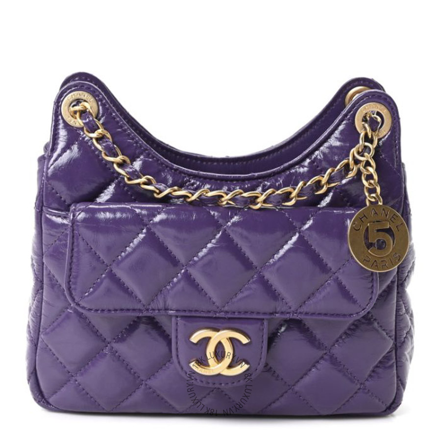 Túi Đeo Chéo Chanel Shiny Crumpled Calfskin Quilted Small Wavy CC Hobo Purple CDBC381