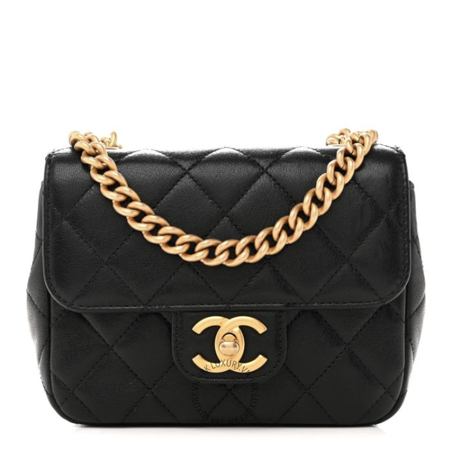 Túi Đeo Chéo Chanel Shiny Goatskin Quilted Mini Chain Strap Flap Black CDBC630