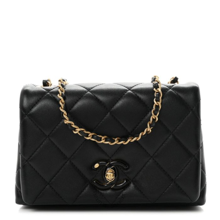 Túi Đeo Chéo Chanel Shiny Lambskin Quilted Enamel CC Mini Flap Black CDBC279