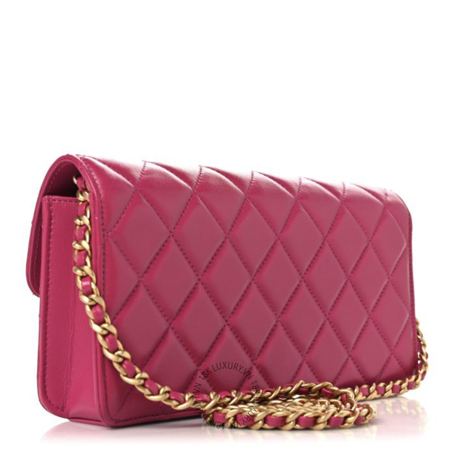 Túi Đeo Chéo Chanel Shiny Lambskin Quilted Flap Clutch Bag Dark Pink CDBC921