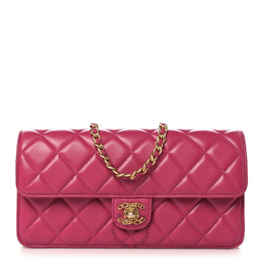 Túi Đeo Chéo Chanel Shiny Lambskin Quilted Flap Clutch Bag Dark Pink CDBC921