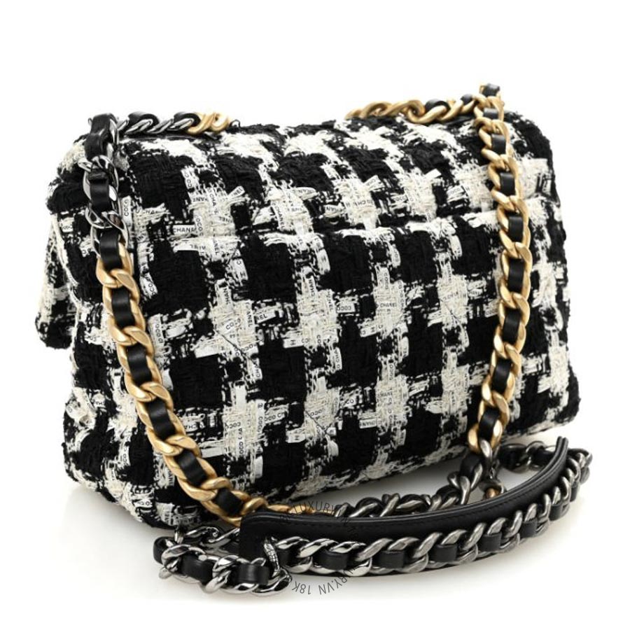 Túi Đeo Chéo Chanel Tweed Quilted Medium Chanel 19 Flap Black Ecru White CDBC623