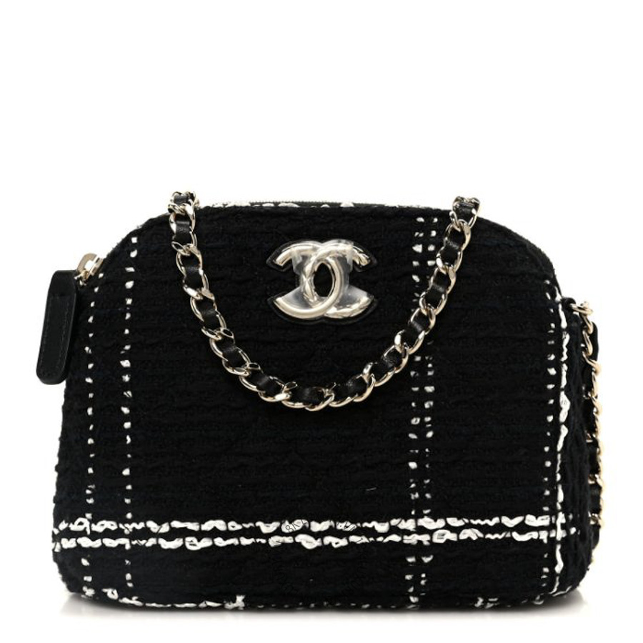 Túi Đeo Chéo Chanel Tweed Quilted Mini Clutch With Chain Black White CDBC560
