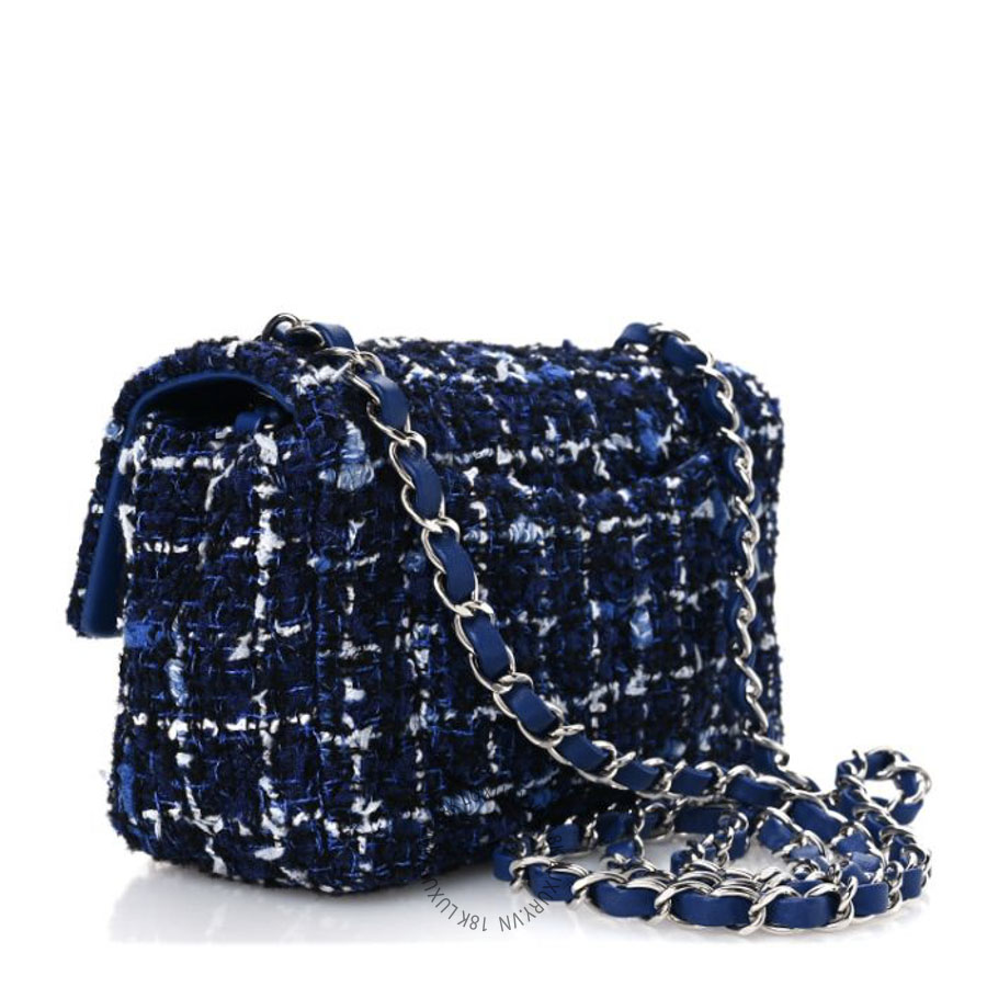 Túi Đeo Chéo Chanel Tweed Quilted Mini Rectangular Flap Navy Blue Ecru CDBC284