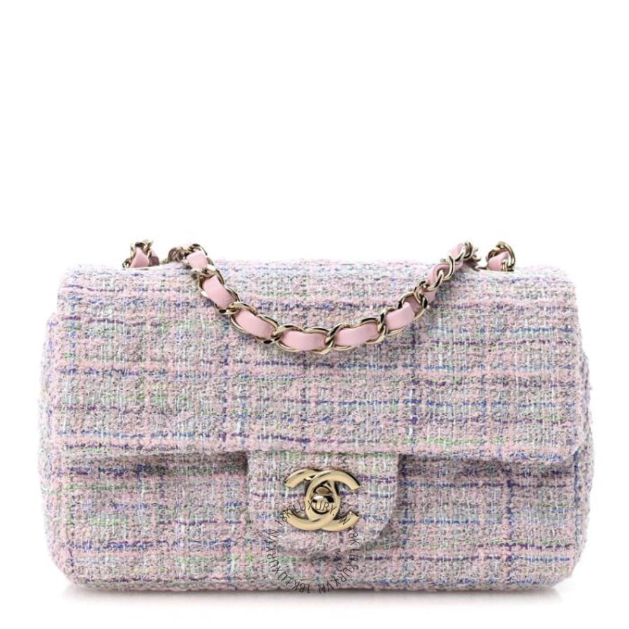 Túi Đeo Chéo Chanel Tweed Quilted Mini Rectangular Flap Pink Multicolor CDBC663