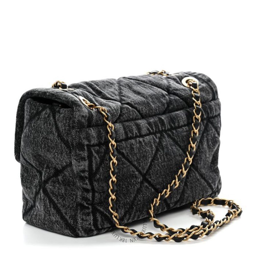 Túi Đeo Chéo Chanel Washed Denim Quilted Large Flap Bag Black CDBC1022