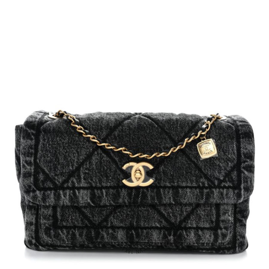 Túi Đeo Chéo Chanel Washed Denim Quilted Large Flap Bag Black CDBC1022