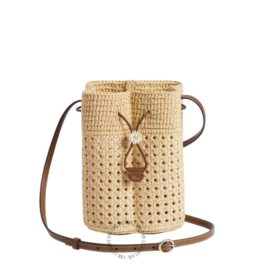 Túi Đeo Chéo Dioriviera Petit Trèfle Mini Bucket Bag Woven Raffia-Effect Technical Fabric S2900OIKT_M78E RMTM043