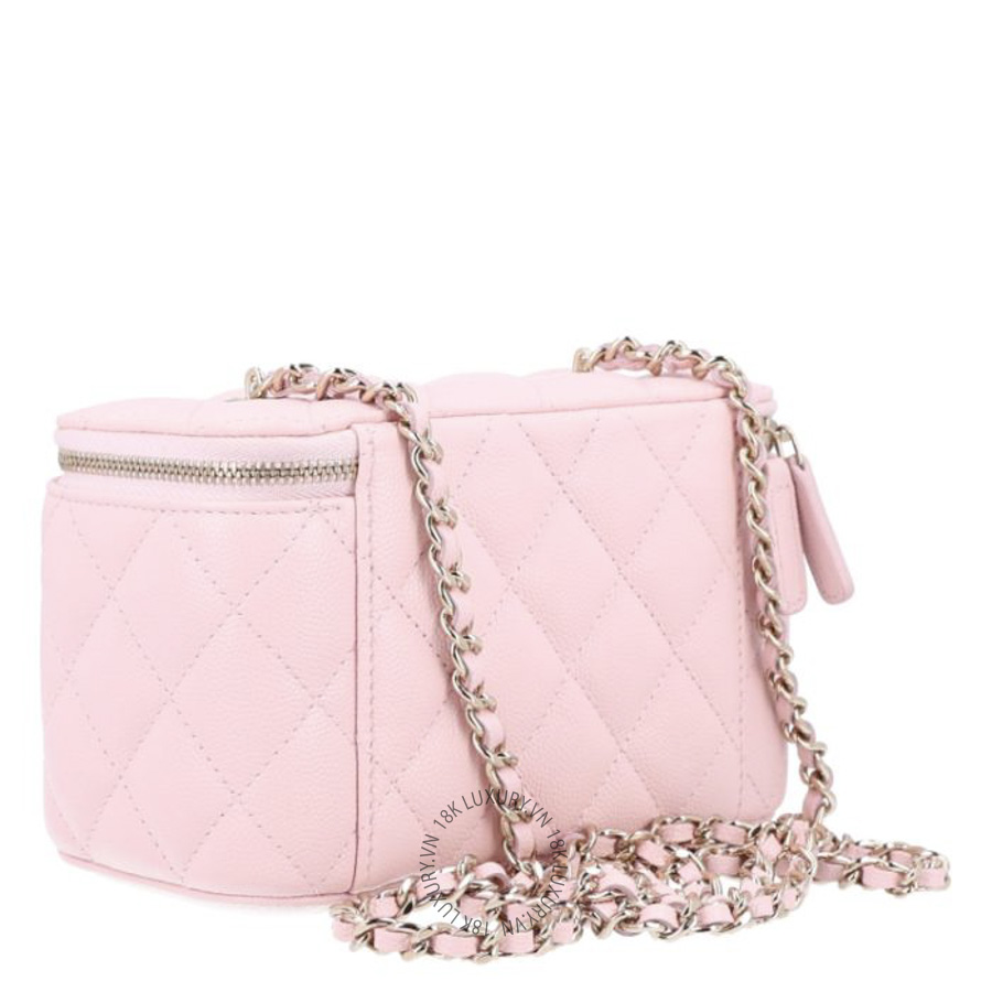 Túi Đeo Chéo Hộp Vuông Chanel Caviar Quilted Small Vanity Case With Chain Pink CDBC834
