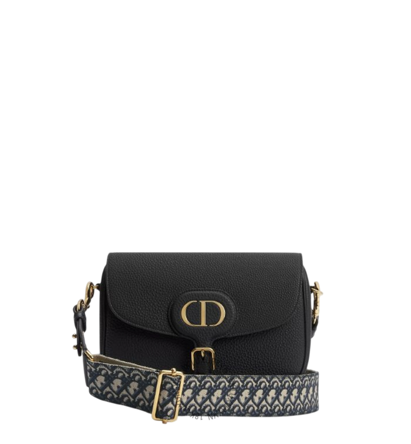 Túi Đeo Chéo Large Dior Bobby Black Grained Calfskin with Blue Dior Oblique Embroidered Shoulder Strap M9320UBBY_M911 AMXM253