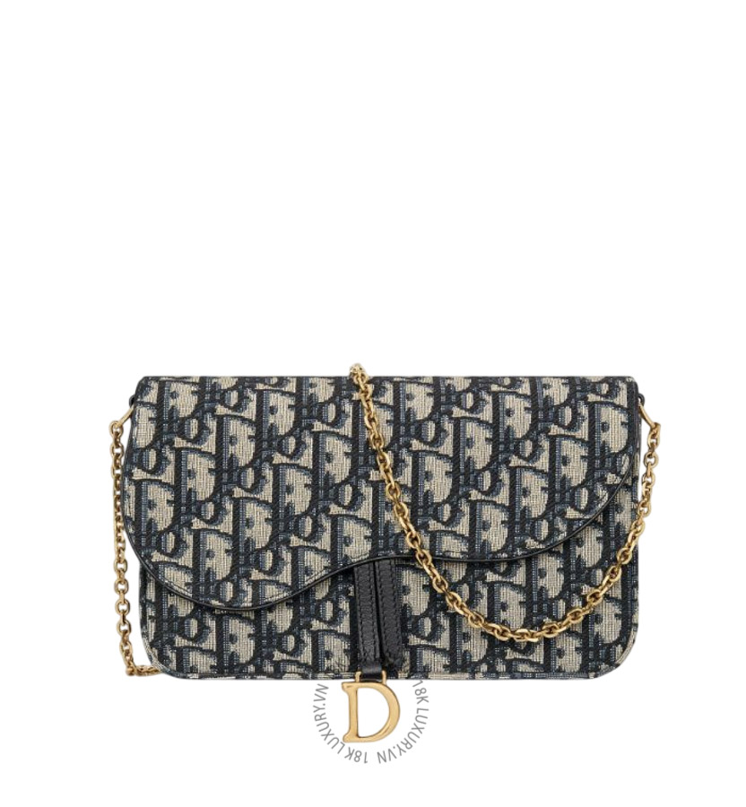 Túi Đeo Chéo Medium Saddle Pouch with Chain Blue Dior Oblique Jacquard S5907CTZQ_M928 RMTM060