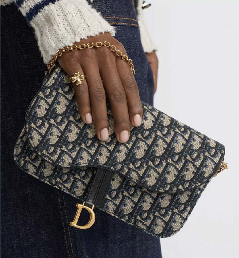 Túi Đeo Chéo Medium Saddle Pouch with Chain Blue Dior Oblique Jacquard S5907CTZQ_M928 RMTM060