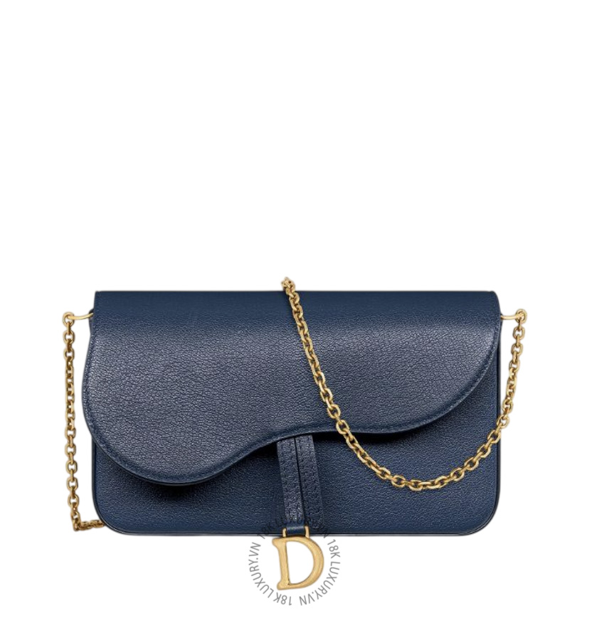 Túi Đeo Chéo Medium Saddle Pouch with Chain Deep Ocean Blue Goatskin S5907CCEH_M66B RMTM111