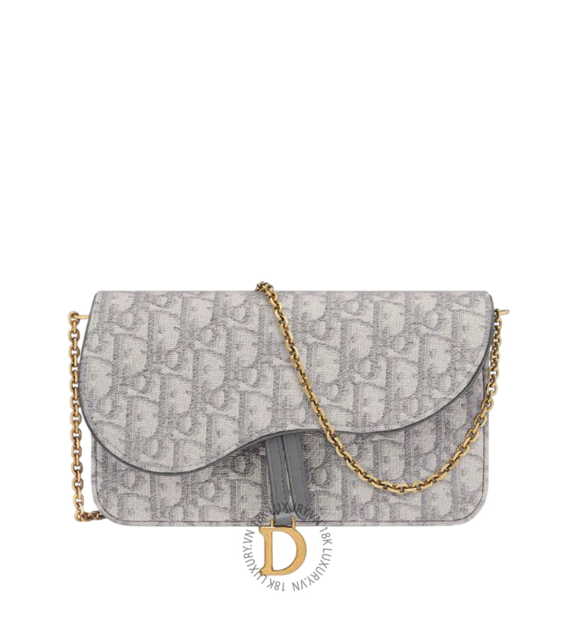 Túi Đeo Chéo Medium Saddle Pouch with Chain Gray Dior Oblique S5907CTZQ_M932 RMTM110