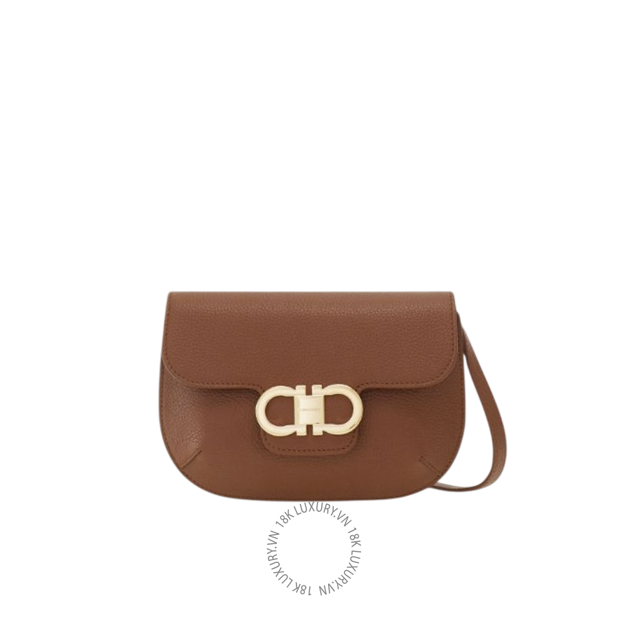 Túi Đeo Chéo Salvatore Ferragamo Double Gancini mini bag Cognac/Testa di Moro 221094789849 MTRK010
