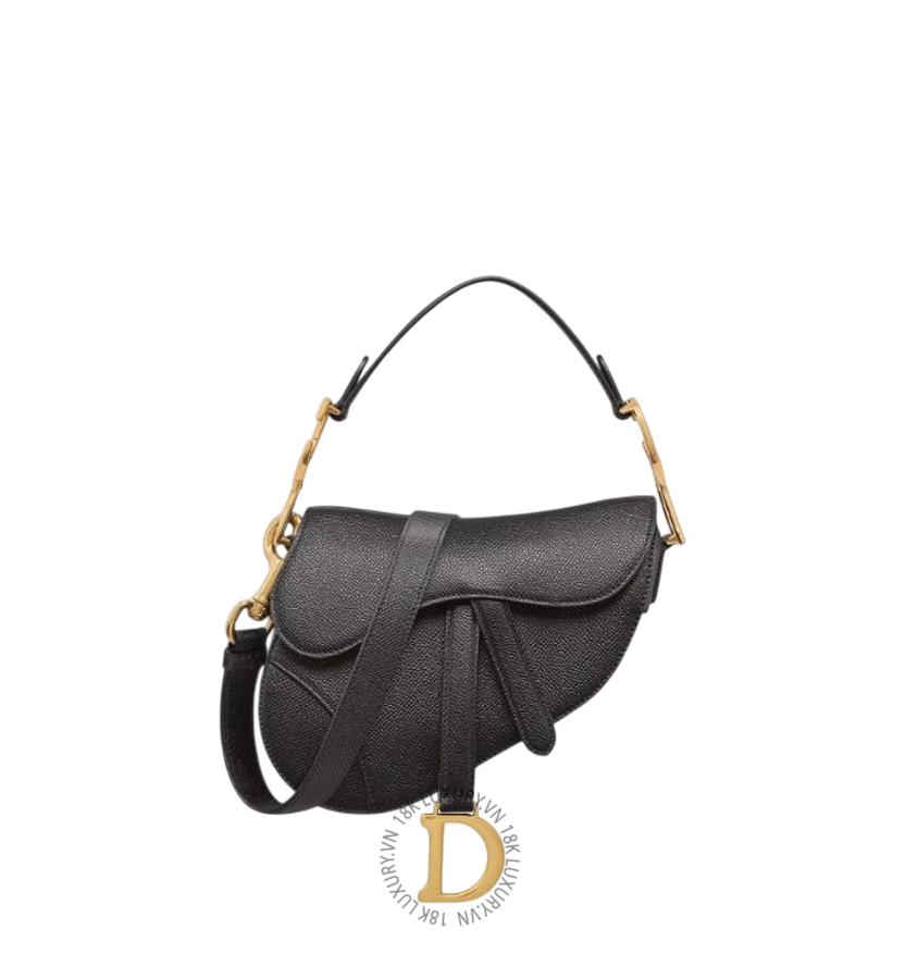 Túi Dior Mini Saddle Bag with Strap Black Grained Calfskin M0456CBAA_M900 AMXM322
