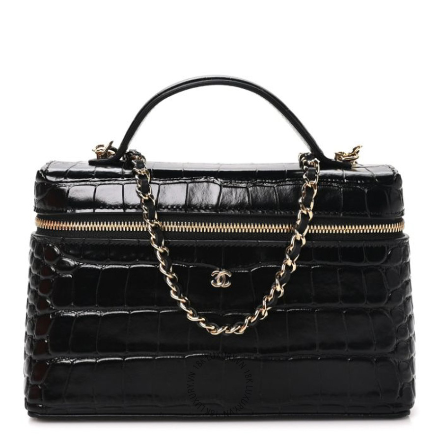 Túi Hộp Đeo Chéo Chanel Calfskin Crocodile Embossed Crococo Exoticoco Vanity With Chain Black CDBC394