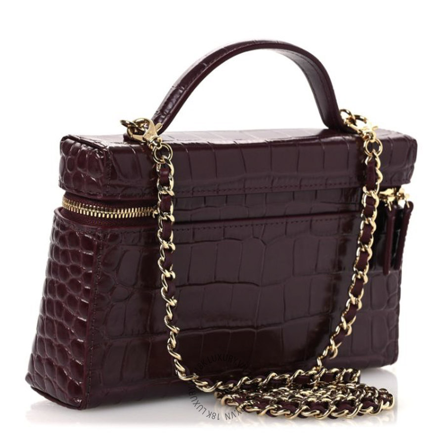 Túi Hộp Đeo Chéo Chanel Calfskin Crocodile Embossed Crococo Exoticoco Vanity With Chain Dark Burgundy CDBC804