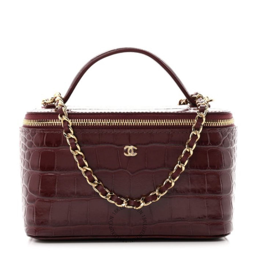Túi Hộp Đeo Chéo Chanel Calfskin Crocodile Embossed Crococo Small Top Handle Vanity Case With Chain Dark Burgundy CDBC583