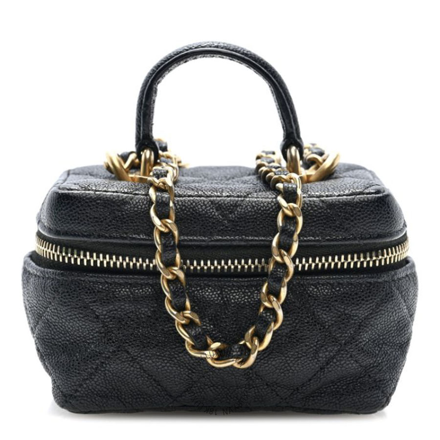 Túi Hộp Đeo Chéo Chanel Caviar Quilted Mini Top Handle Vanity With Chain Black CDBC076