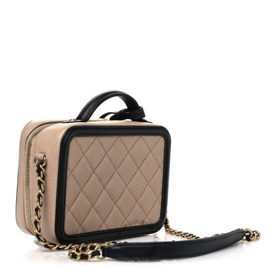 Túi Hộp Đeo Chéo Chanel Caviar Quilted Small CC Filigree Vanity Case Beige Black CDBC1071