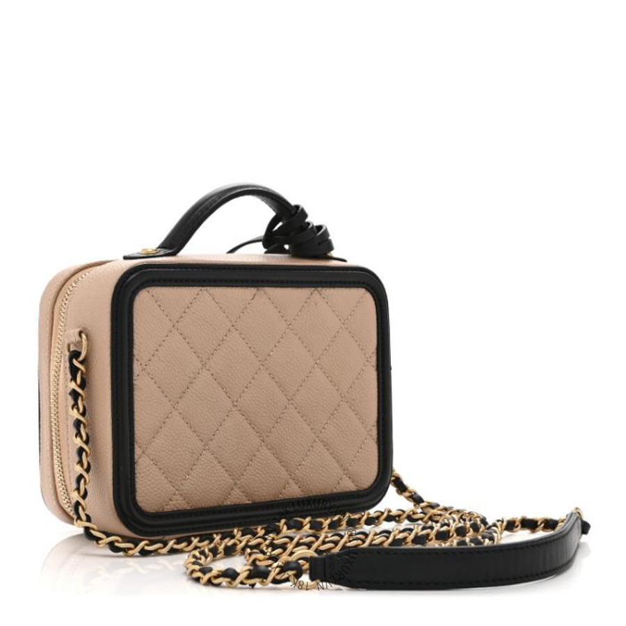 Túi Hộp Đeo Chéo Chanel Caviar Quilted Small CC Filigree Vanity Case Beige Black CDBC643